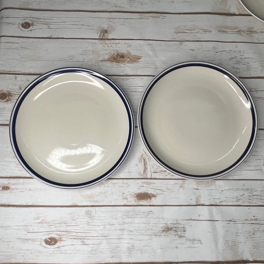 Belagio Dinner Plates Cream Navy Blue Double Rim 10.5 Inch Set of 2